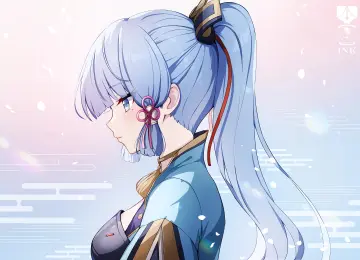 长发 马尾辫 痣 泪痣 蓝色头发 蓝色眼睛 动漫 女孩 极简主义 简单背景 花瓣 4K壁纸  4000x2828