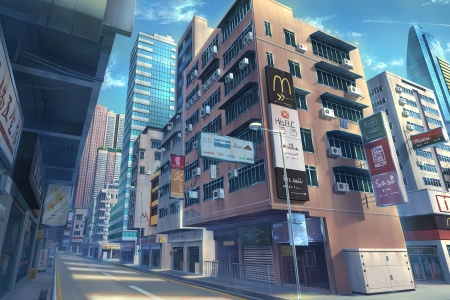 动漫 城市景观 亚洲 街道 蓝色 ,4K壁纸 3840x2160