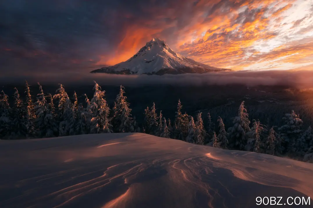 云 自然 风景 日落 俄勒冈州 冬天 雪 山脉 夕阳辉光  电脑壁纸 4K壁纸
