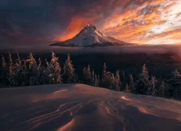 云 自然 风景 日落 俄勒冈州 冬天 雪 山脉 夕阳辉光  电脑壁纸 4K壁纸  5000x3333
