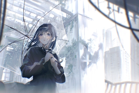 小鱼 动漫 动漫女孩 雨伞 雨 衣服  4K壁纸 4096x2626