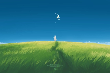 草原月夜白裙女子 2560x1440