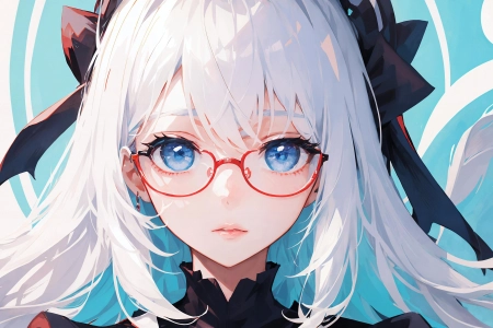 脸 长发 白发 蓝眼睛 动漫 动漫女孩 艺术 眼镜  电脑壁纸 4K壁纸 3840x2160