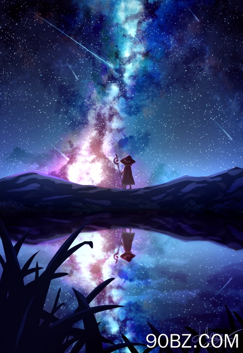 短发 动漫 女孩 女巫帽子 女巫 星星 流星 星夜 夜晚 手机壁纸 4K壁纸