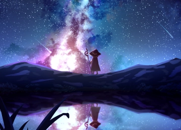 短发 动漫 女孩 女巫帽子 女巫 星星 流星 星夜 夜晚 手机壁纸 4K壁纸  4000x5820
