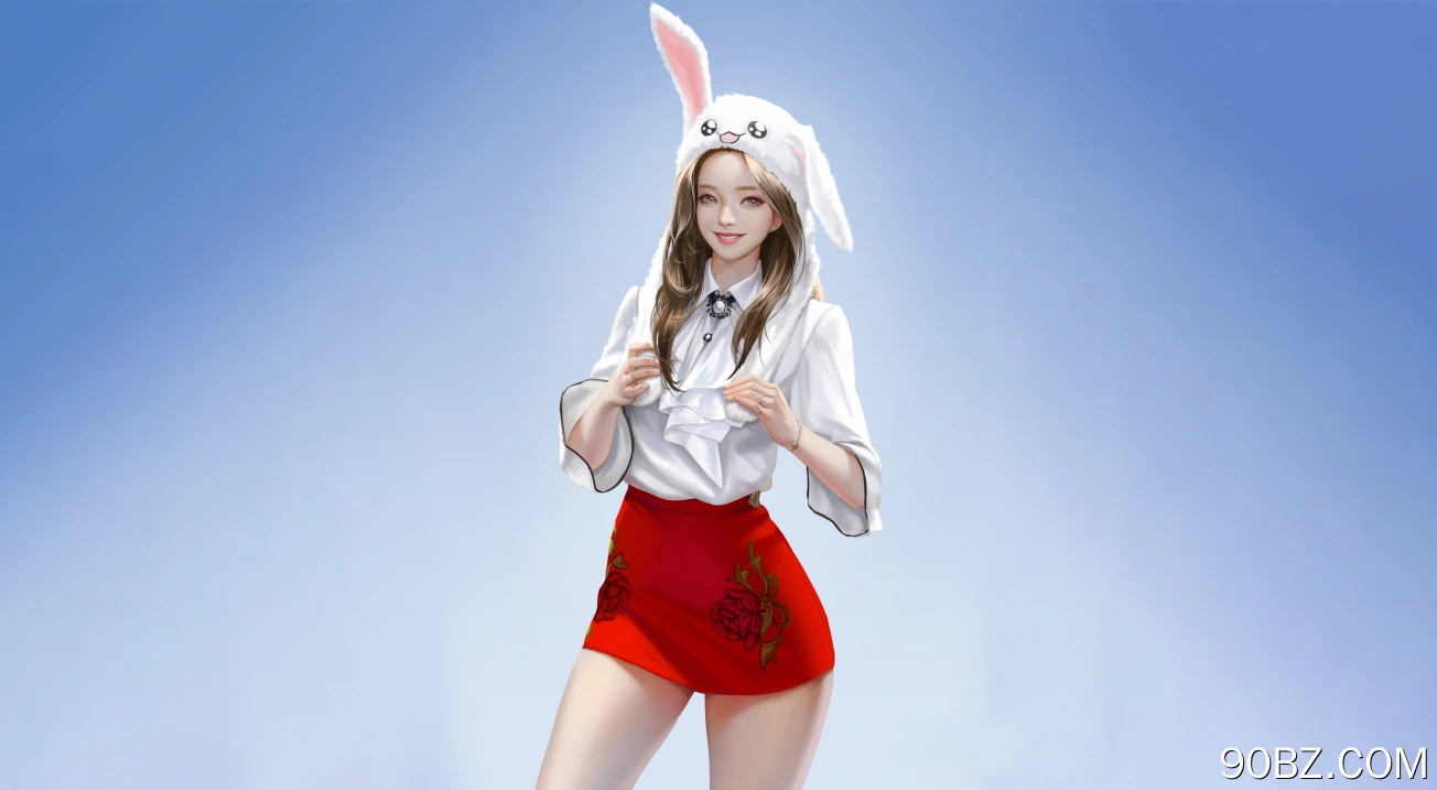 微笑 简单的背景 蓝色背景 动漫 动漫女孩 迷你裙  4K壁纸