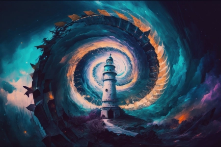 绘画 塔 云 灯塔 简单背景 AI艺术 电脑壁纸 4K壁纸 4579x2616