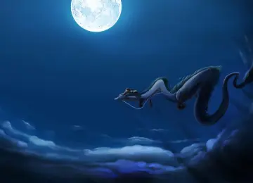 动漫 粉丝艺术 千与千寻 夜 月 月光 云 白 蓝 中国龙 满月  电脑壁纸 4K壁纸  4608x2880