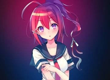 马尾辫 长发 红发 动漫 动漫女孩 紫色眼睛  电脑壁纸 4K壁纸  3840x2160