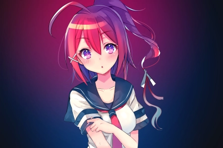 马尾辫 长发 红发 动漫 动漫女孩 紫色眼睛  电脑壁纸 4K壁纸 3840x2160