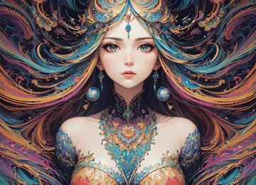 头发 彩色 艺术 五颜六色 肖像  AI艺术  手机壁纸 4K壁纸  4096x6144
