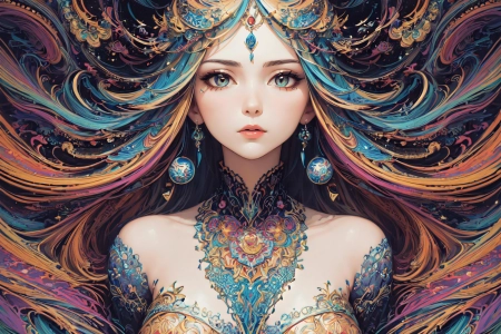 头发 彩色 艺术 五颜六色 肖像  AI艺术  手机壁纸 4K壁纸 4096x6144