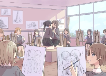 原创 角色 斗鱼 动漫 女孩 校服 接吻 尤里 4K壁纸  4913x2557