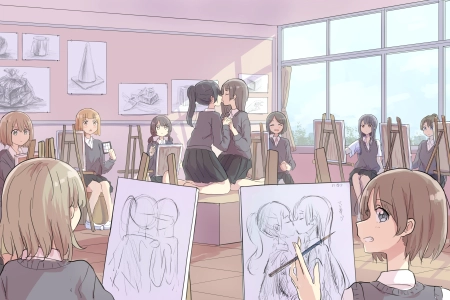 原创 角色 斗鱼 动漫 女孩 校服 接吻 尤里 4K壁纸 4913x2557