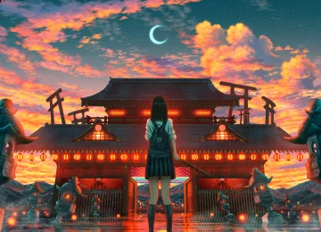 奇幻艺术 天空 云 星星 月亮 裙子 日落 建筑 后视 新月 电脑壁纸 4K壁纸  3840x2160