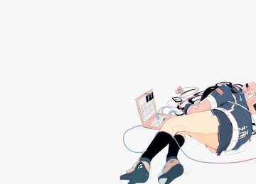 原创 人物 大熊猫 动漫 女孩 校服 白色背景 笔记本电脑 4K壁纸  3840x2160