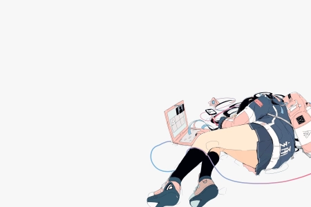 原创 人物 大熊猫 动漫 女孩 校服 白色背景 笔记本电脑 4K壁纸 3840x2160