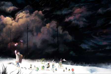 儿童 奇幻艺术 雪 黑暗 云 天空 户外 电线  电脑壁纸 4K壁纸 3840x2160