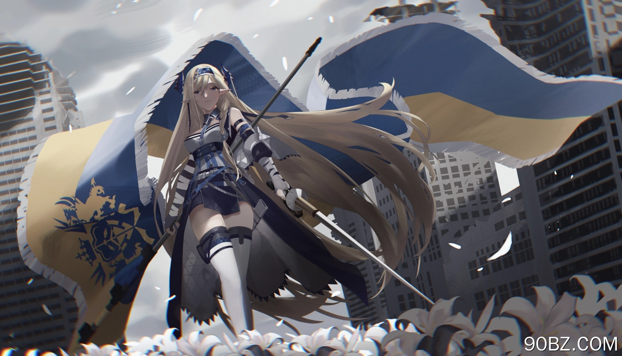 金发 动漫 女孩 花 武器 国旗 明日方舟 命运系列 4K壁纸