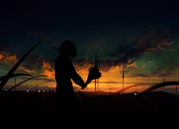 幻想 女孩 景观 黄昏 日落 剪影 花束 4K壁纸  4096x2320