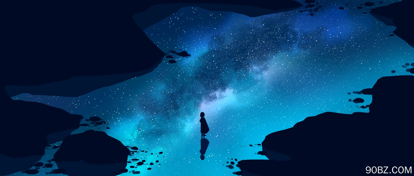 优雅 动漫 天空 女孩 星星 星景 简单背景 极简主义 4K壁纸