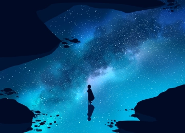 优雅 动漫 天空 女孩 星星 星景 简单背景 极简主义 4K壁纸  5640x2400