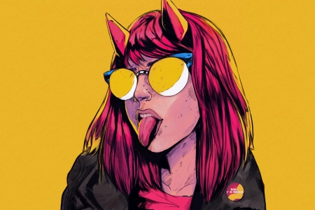 女性 简单背景 绘画 艺术 设计 黄色 赛博朋克 电脑壁纸 4K壁纸 4000x2240