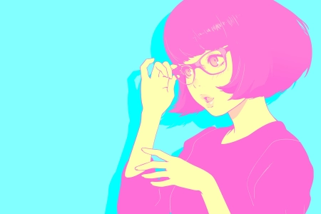 短发 眼镜 五颜六色 汽波 简单背景 动漫 女孩 4K壁纸 3840x2160