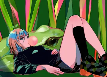 短发 粉色 头发 艺术家 动漫 动漫女孩 青蛙  口香糖 袜子 泡泡糖   电脑壁纸 4K壁纸  4217x2933