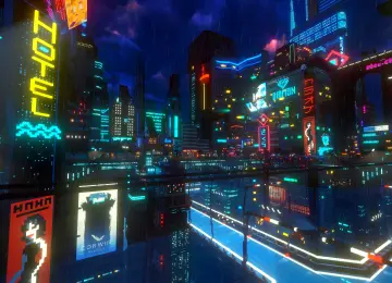 赛博朋克 夜 雨 城市 霓虹灯  4K壁纸  3840x2160