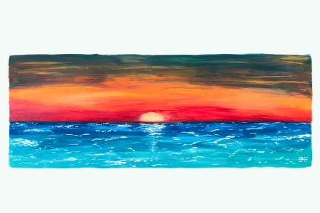 日落 绘画 大海 4K壁纸 3840x2160