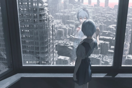 废墟 动漫女孩 霓虹创世纪福音  电脑壁纸 4K壁纸 5000x2571