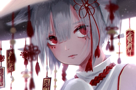 红眼睛 短发 白发 肩膀 动漫 动漫女孩 犬夜叉 服装 化妆 4K壁纸 5146x3701