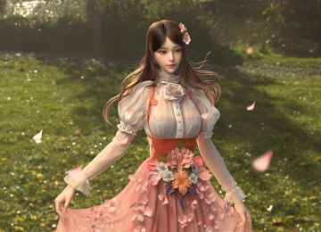 幻想女孩 女性 数码艺术 花卉 樱花 连衣裙 4K壁纸  3840x2486