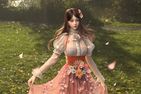 幻想女孩 女性 数码艺术 花卉 樱花 连衣裙 4K壁纸 3840x2486