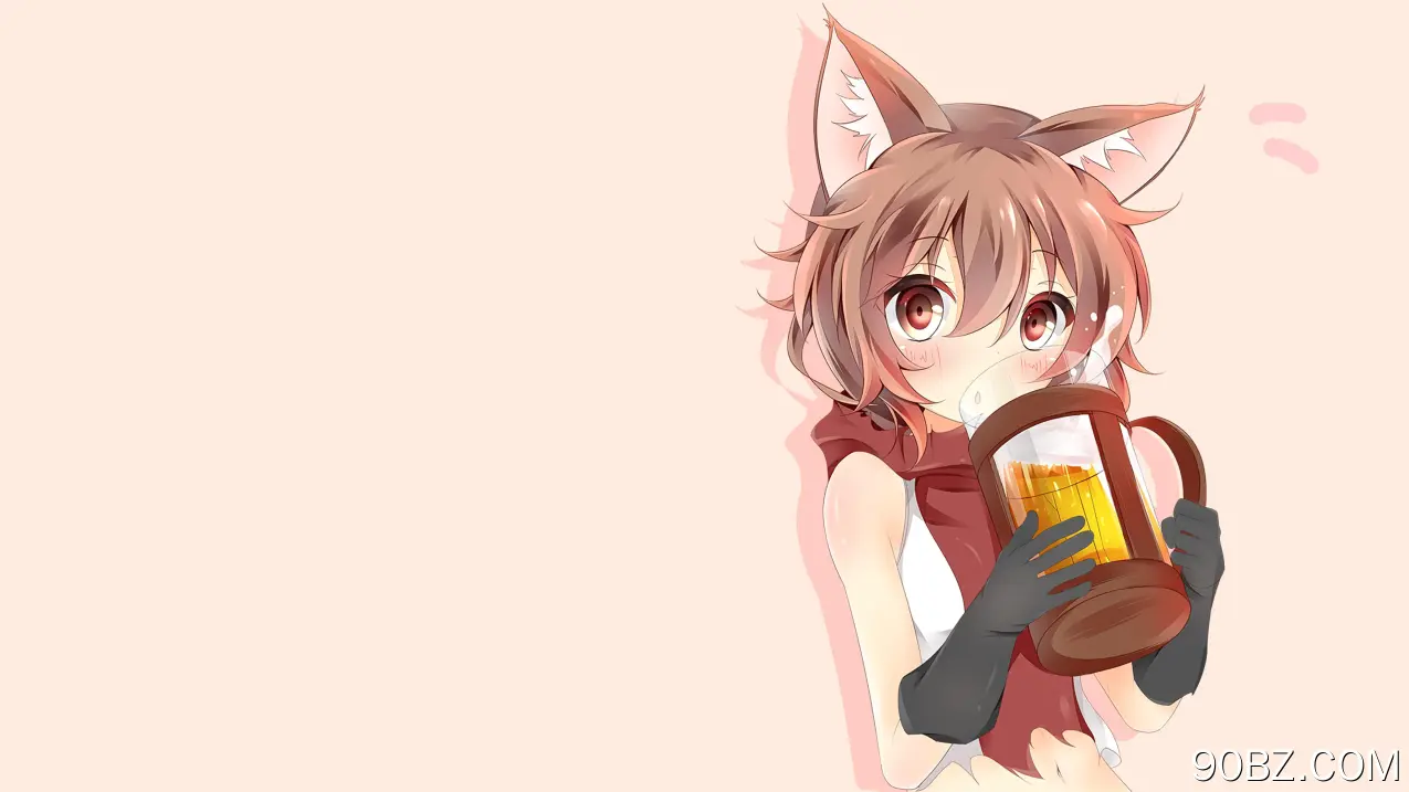 猫女孩 黑发 动漫 动漫女孩 白色 简单背景 啤酒 食物 啤酒杯  电脑壁纸 4K壁纸