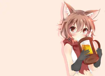 猫女孩 黑发 动漫 动漫女孩 白色 简单背景 啤酒 食物 啤酒杯  电脑壁纸 4K壁纸  3840x2160