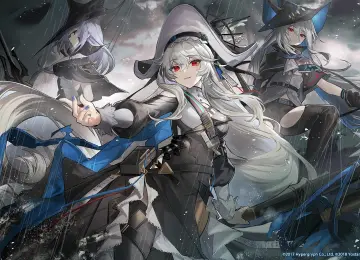 长发 微笑 红眼睛 白发 武士 幽灵 动漫女孩 帽子 手套 雨 魔女 4K壁纸  3840x2160