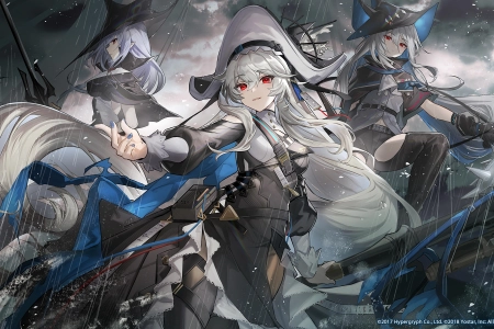 长发 微笑 红眼睛 白发 武士 幽灵 动漫女孩 帽子 手套 雨 魔女 4K壁纸 3840x2160