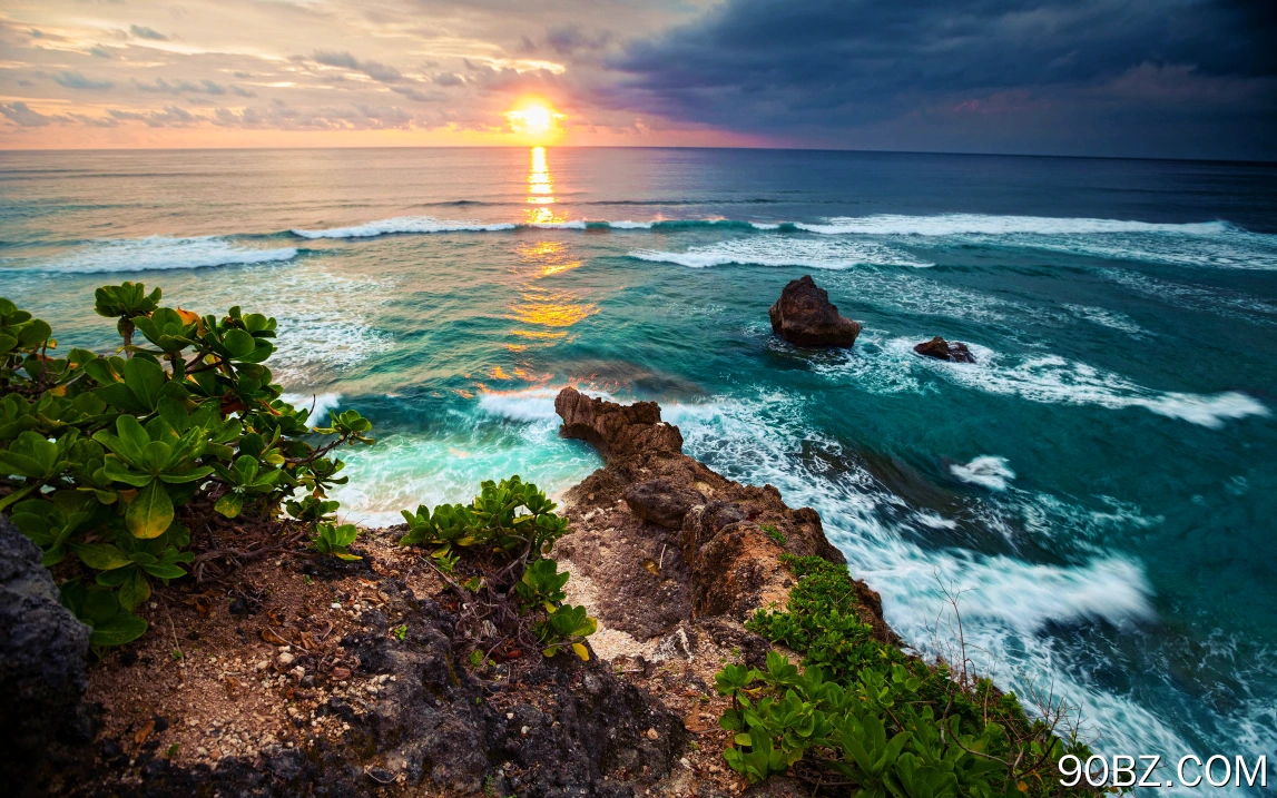 风景 自然 水 大海 夕阳辉光 云 天空 波浪 海浪 4K壁纸