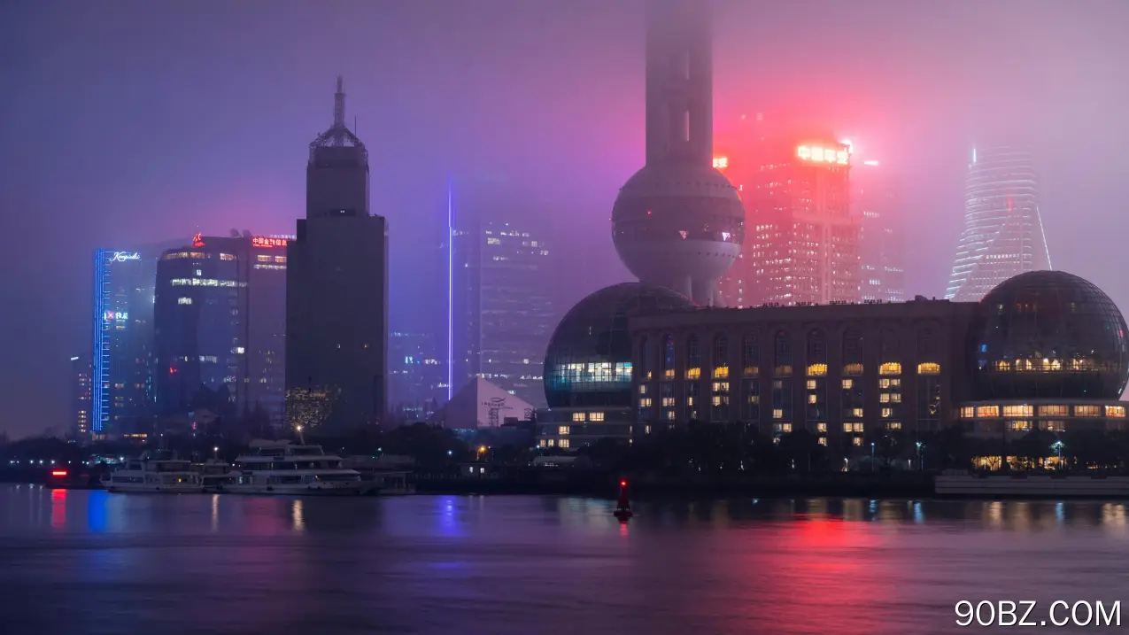 景观 城市 建筑 公寓 船 渡轮 树木 雾 灯光 夜 天际线 摩天大楼 城市 霓虹灯 4K壁纸
