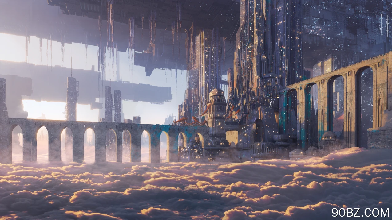 插图 城市 建筑 桥梁 乌托邦 云 幻想艺术  电脑壁纸 4K壁纸