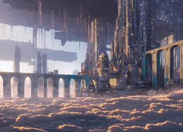 插图 城市 建筑 桥梁 乌托邦 云 幻想艺术  电脑壁纸 4K壁纸  3840x2160