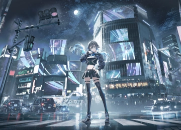 夜幕十字街头的动漫女孩们  3000x1687