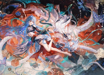 动漫 女孩 花 蝴蝶 唯美 2K壁纸  2880x1800