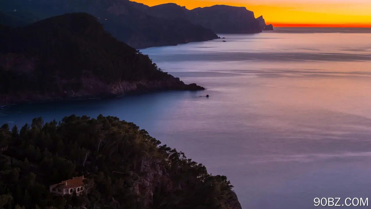 自然 风景 山脉 水面 海岸 天空 树木 黎明 远景 大海 豪宅 夕阳 4K壁纸