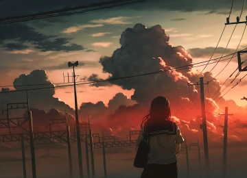 女学生 图片 日落 动漫女孩 云 天空 校服 夕阳辉光  电脑壁纸 4K壁纸  3840x2160