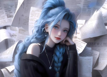 金克丝 蓝色头发 黑色外套 报纸墙 4K 动漫 壁纸 4K壁纸  3840x2160