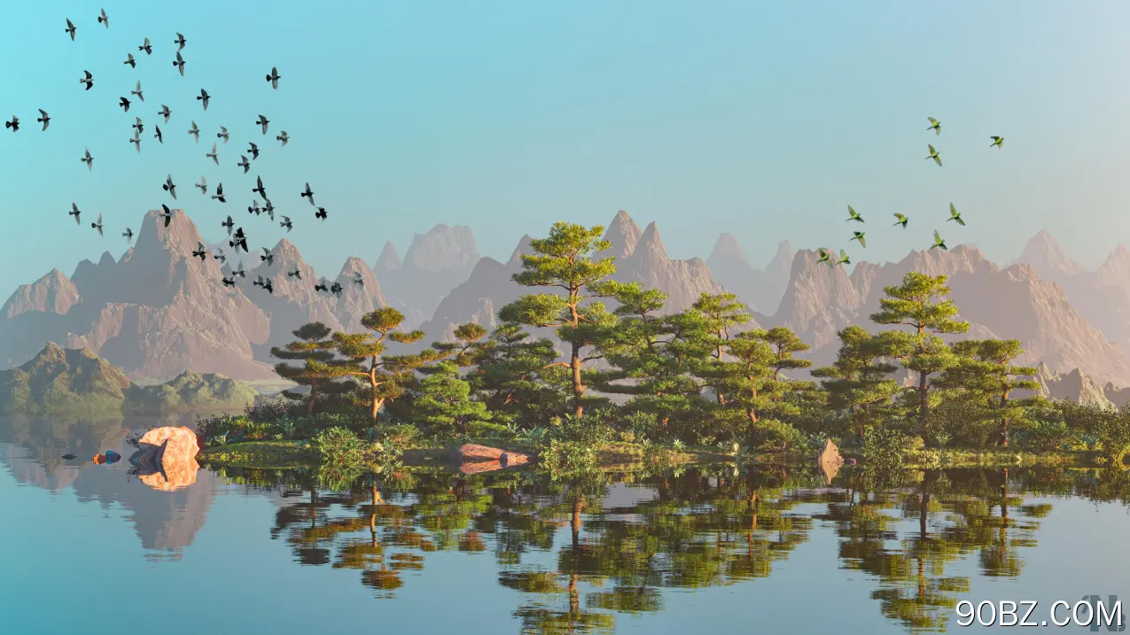 山 湖 树 鸟 4K壁纸