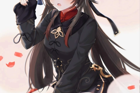 胡桃 原神 大豆 深色头发 红眼睛 长发 跪着 动漫 女孩 手机壁纸 4K壁纸 5504x7680